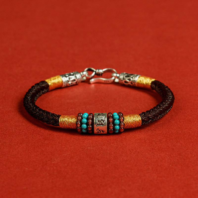 Buddha Stones Red String Black String Six True Words 925 Sterling Silver Connection Bracelet - Brown - 19cm - image 2