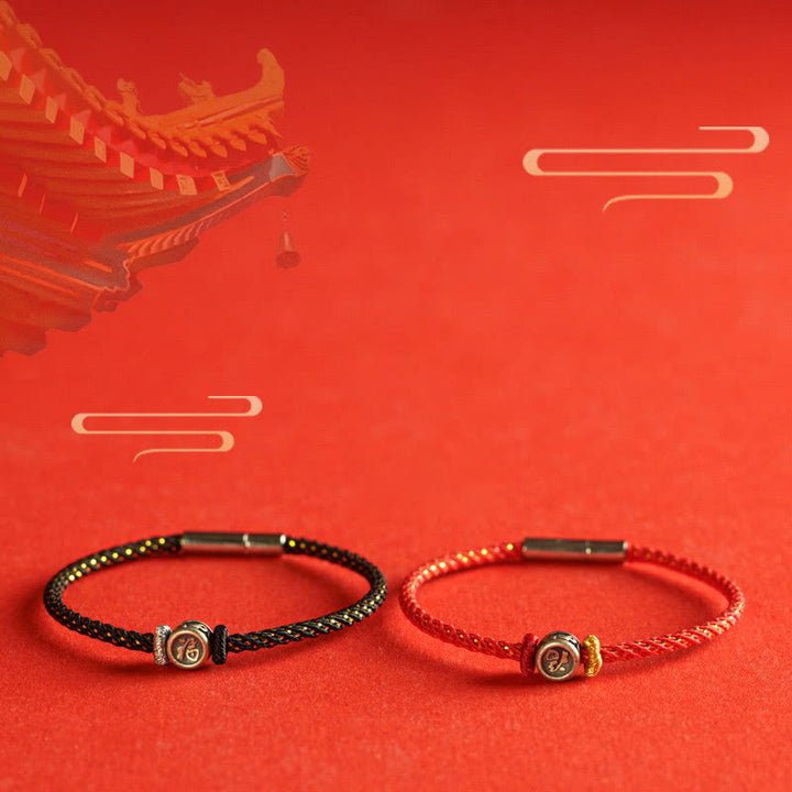 Buddha Stones Braided String 925 Sterling Silver Fu Character Faith Bracelet - image 14