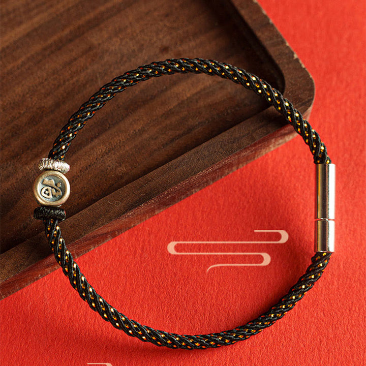 Buddha Stones Braided String 925 Sterling Silver Fu Character Faith Bracelet - image 9