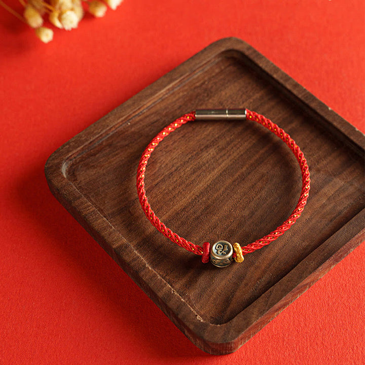 Buddha Stones Braided String 925 Sterling Silver Fu Character Faith Bracelet - image 3