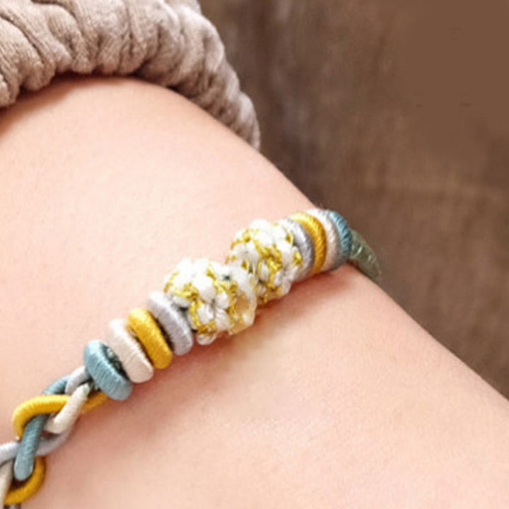 Buddha Stones String Four Srand Peach Blossom Connection Bracelet