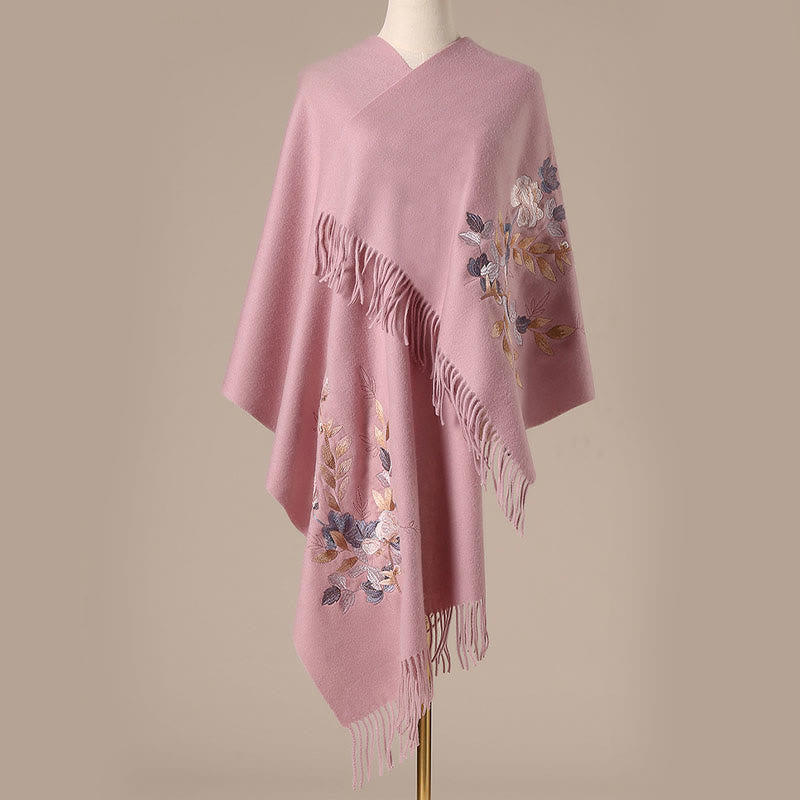 Buddha Stones Wool Shawl Weiyang Flower Embroidery Tassel Winter Cozy Travel Scarf Wrap - image 11