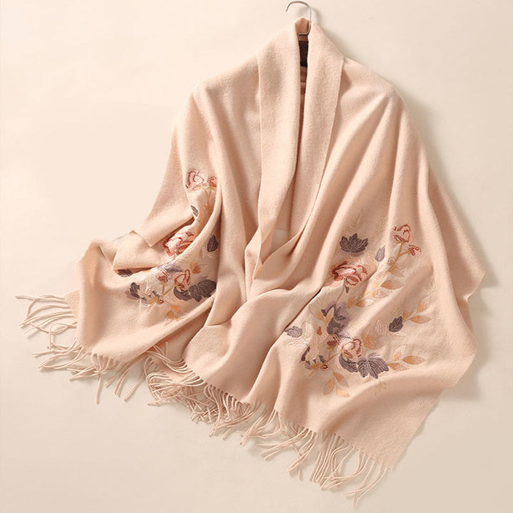 Buddha Stones Wool Shawl Weiyang Flower Embroidery Tassel Winter Cozy Travel Scarf Wrap - image 9