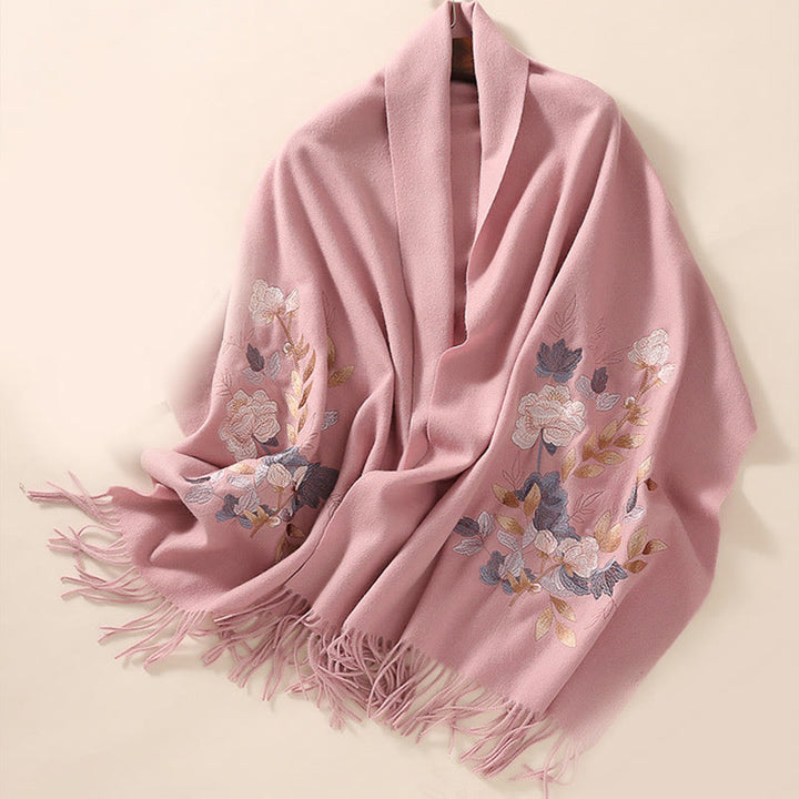 Buddha Stones Wool Shawl Weiyang Flower Embroidery Tassel Winter Cozy Travel Scarf Wrap - image 12