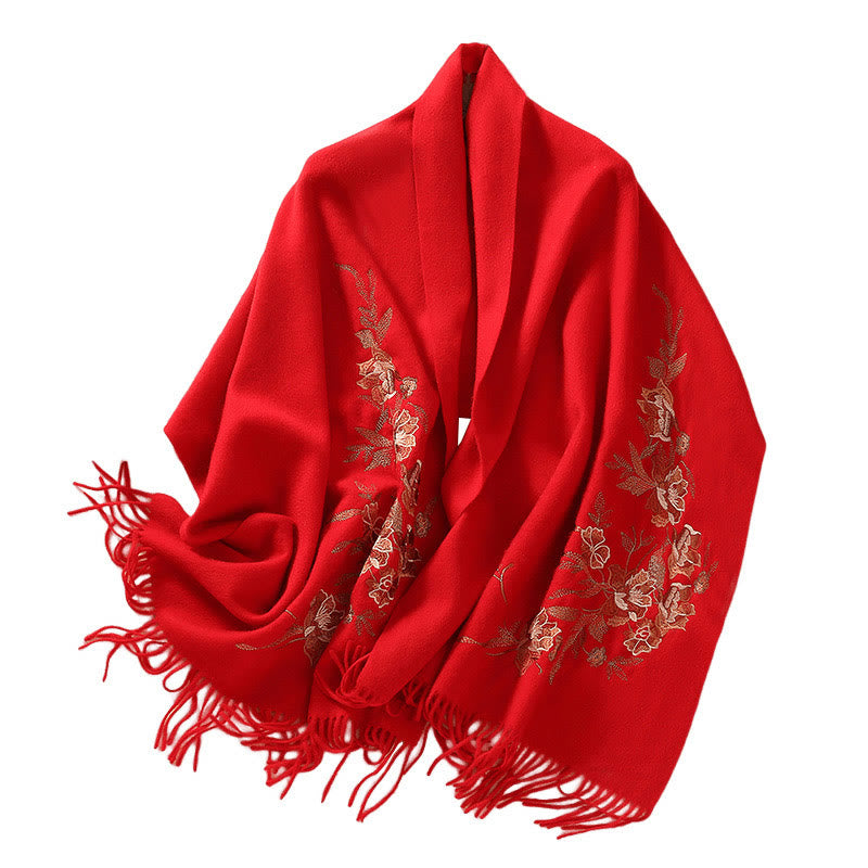 Buddha Stones Wool Shawl Flowers Leaves Embroidery Tassel Winter Cozy Travel Scarf Wrap - image 3