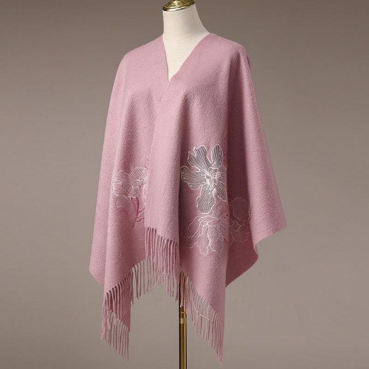 Buddha Stones Wool Shawl Big Flower Sequins Embroidery Tassel Winter Cozy Travel Scarf Wrap - image 8