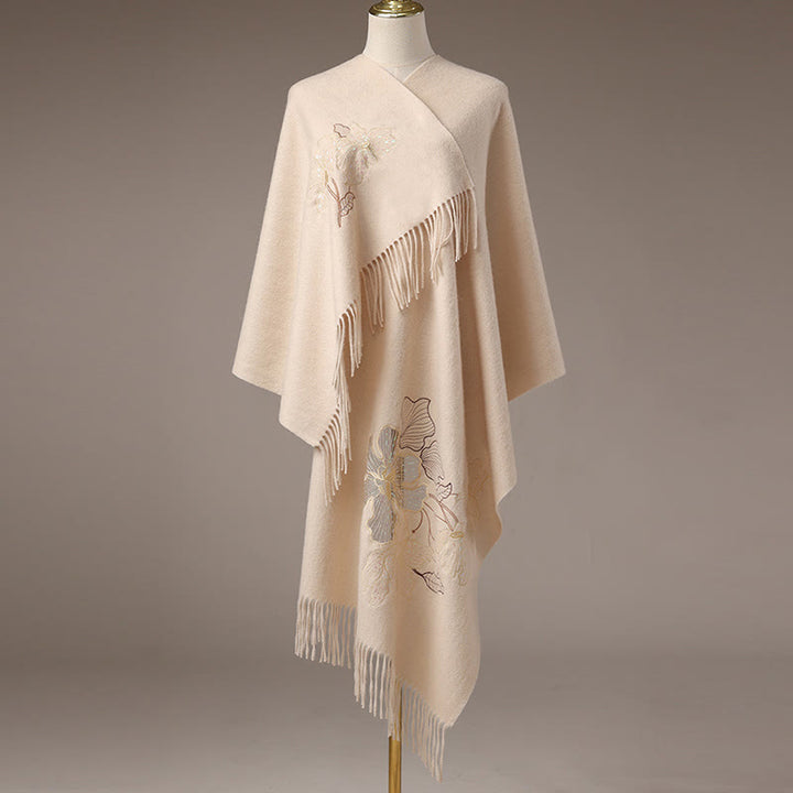 Buddha Stones Wool Shawl Big Flower Sequins Embroidery Tassel Winter Cozy Travel Scarf Wrap - image 1