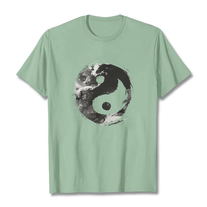 Buddha Stones Yin Yang Cotton Tee T-shirt - PaleGreen - 2XL - image 15