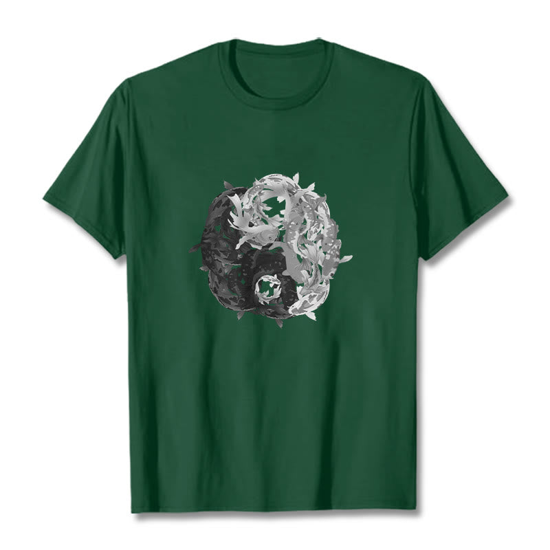 Buddha Stones Yin Yang Koi Fish Combination Cotton Tee T-shirt