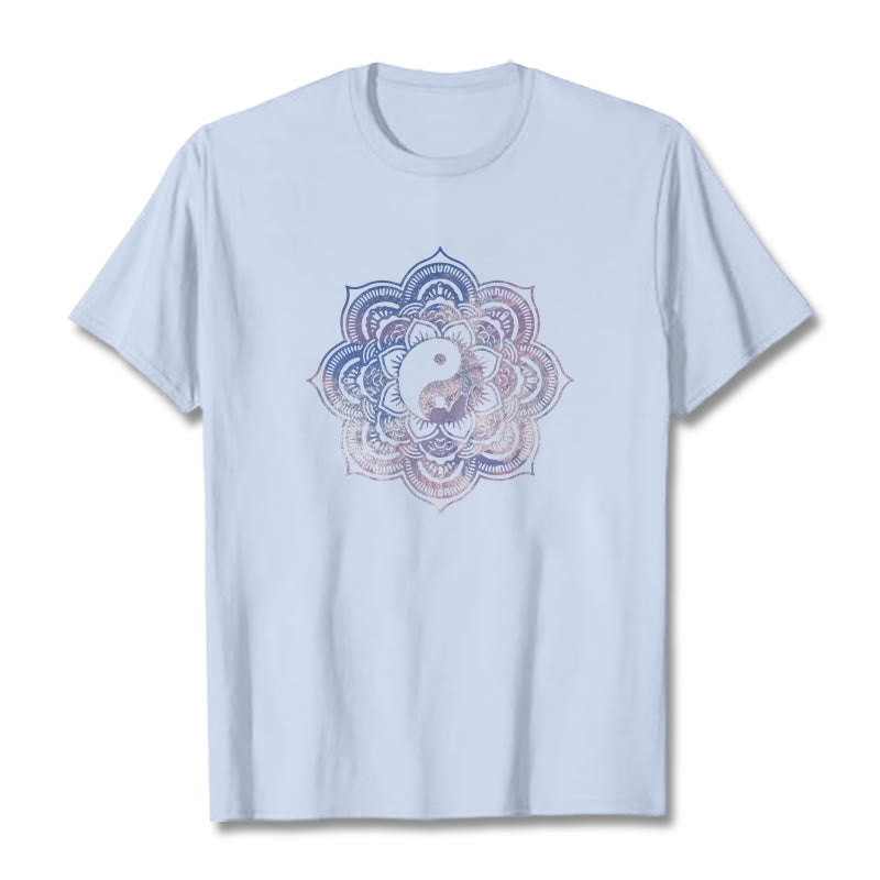 Buddha Stones Mandala Yin Yang Cotton Tee T-shirt - LightCyan - 2XL - image 1