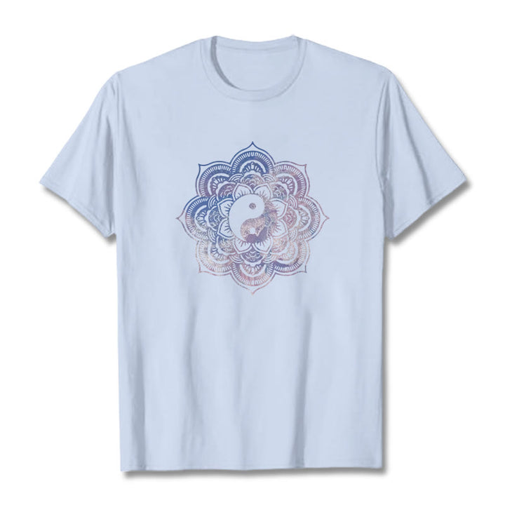 Buddha Stones Mandala Yin Yang Cotton Tee T-shirt - LightCyan - 2XL - image 1