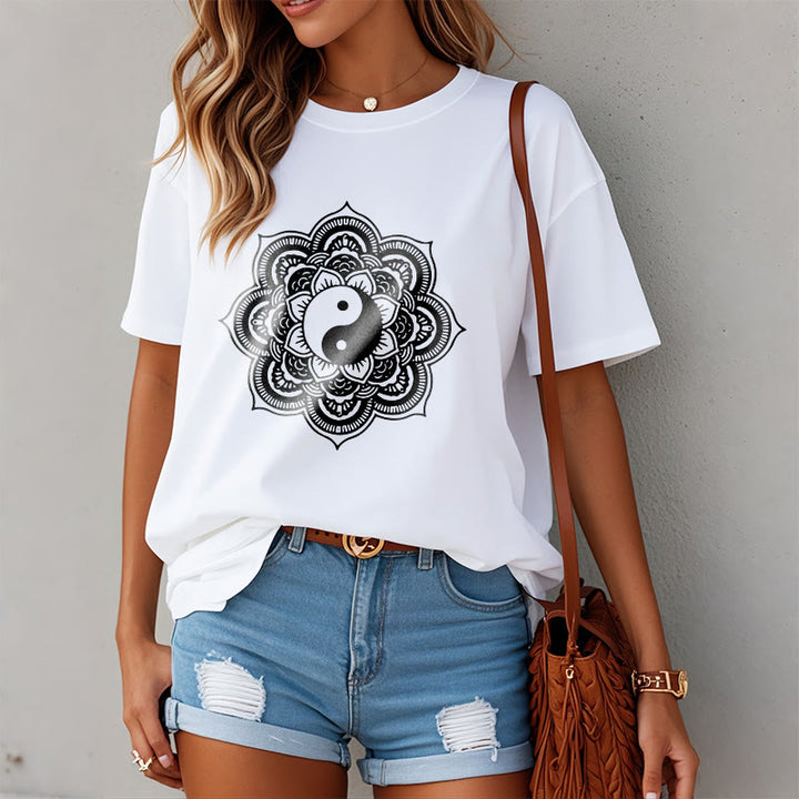 Buddha Stones Mandala Yin Yang Cotton Tee T-shirt