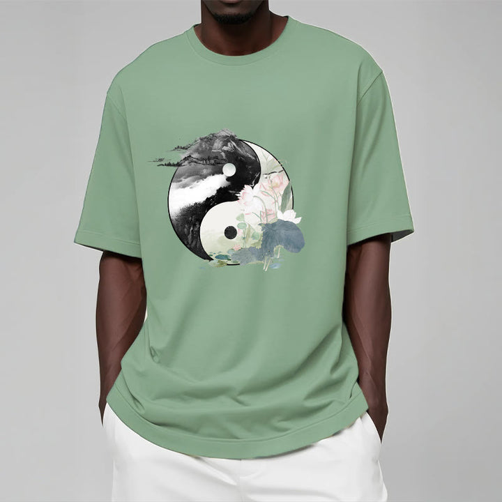 Buddha Stones Yin Yang Lotus Leaf Ink Painting Cotton Tee T-shirt - image 16