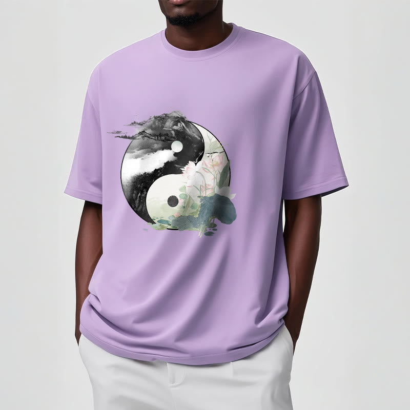 Buddha Stones Yin Yang Lotus Leaf Ink Painting Cotton Tee T-shirt - image 20