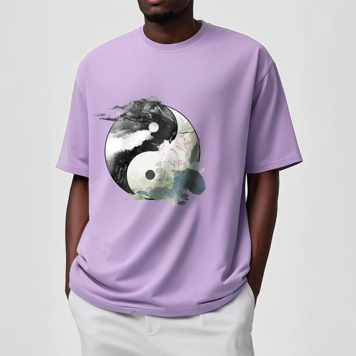 Buddha Stones Yin Yang Lotus Leaf Ink Painting Cotton Tee T-shirt - image 20