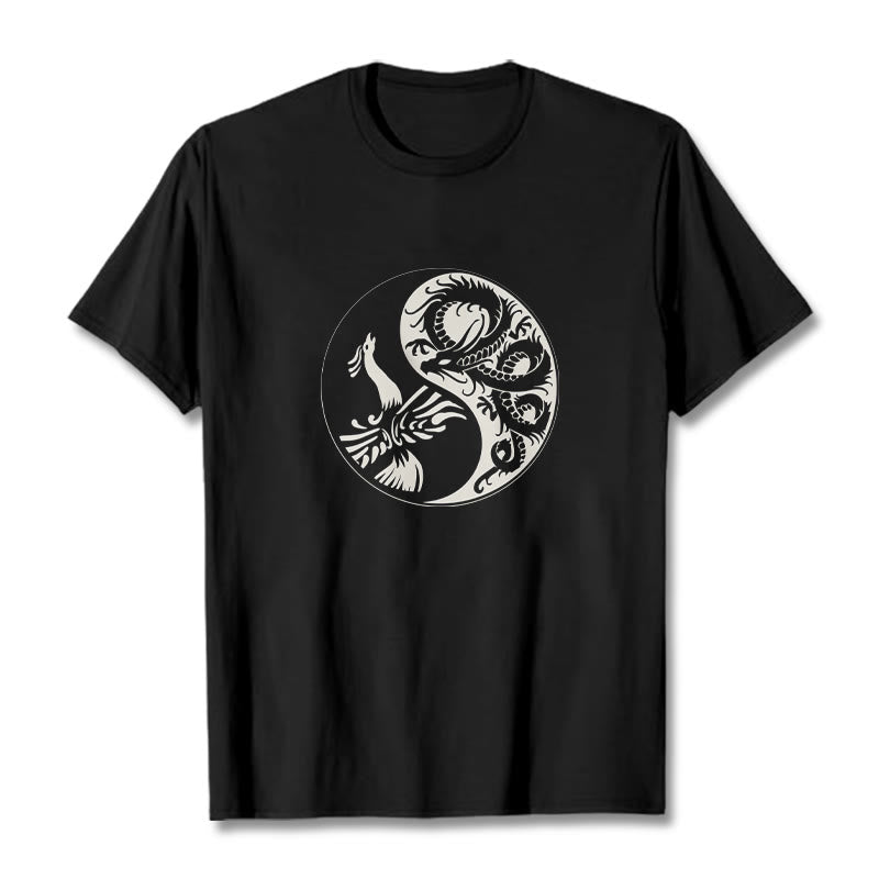 Buddha Stones Phoenix Yin Yang Cotton Tee T-shirt - Black - 2XL - image 1