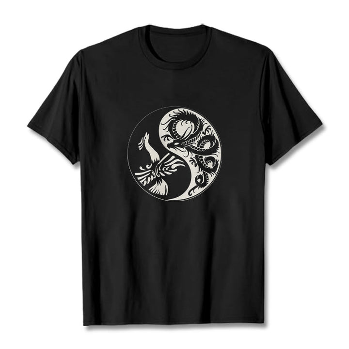 Buddha Stones Phoenix Yin Yang Cotton Tee T-shirt - Black - 2XL - image 1