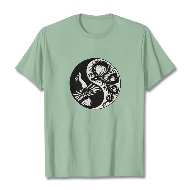 Buddha Stones Phoenix Yin Yang Cotton Tee T-shirt - PaleGreen - 2XL - image 15