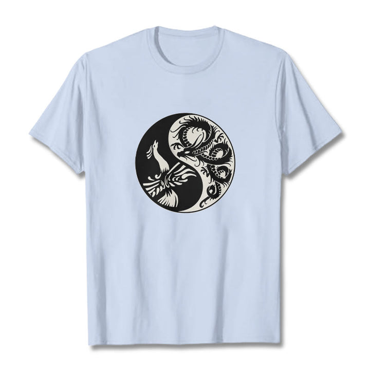 Buddha Stones Phoenix Yin Yang Cotton Tee T-shirt - LightCyan - 2XL - image 12