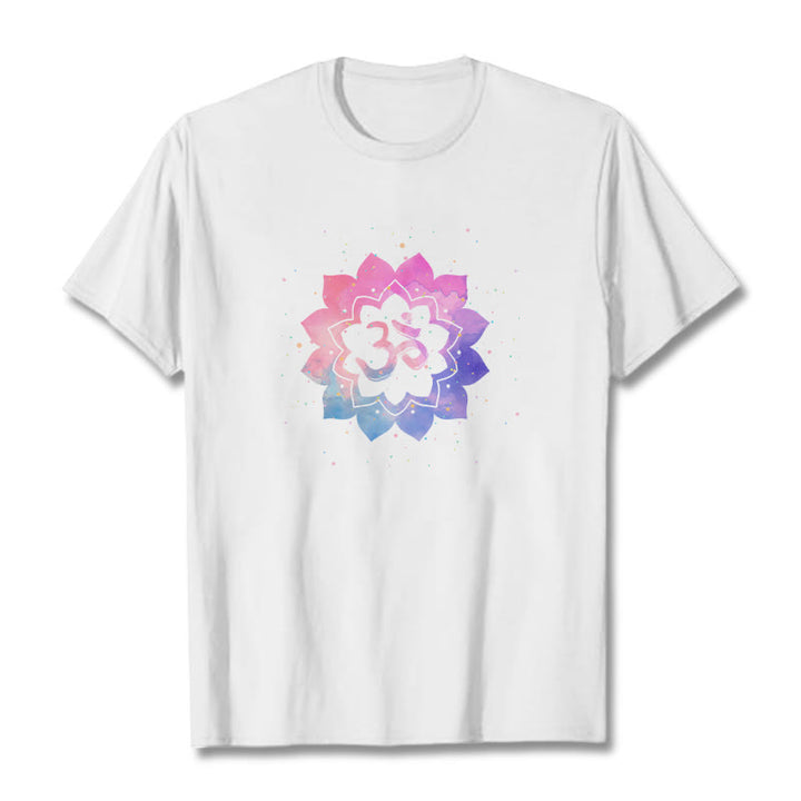 Buddha Stones Om Colorful Lotus Cotton Tee T-shirt - White - 2XL - image 1