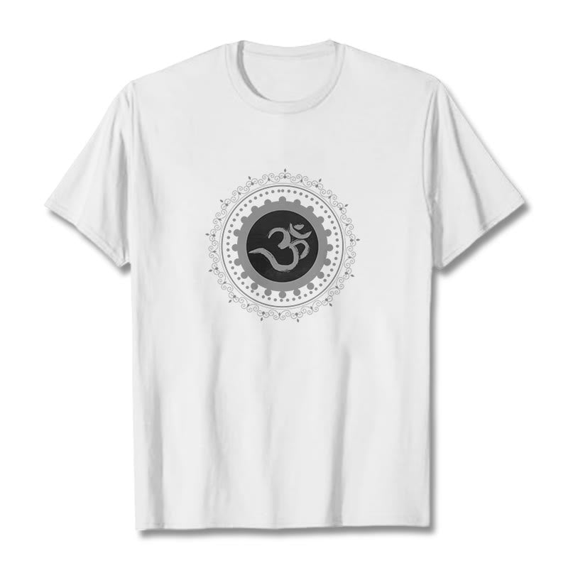 Buddha Stones Om Mandala Pattern Cotton Tee T-shirt - White - 2XL - image 1