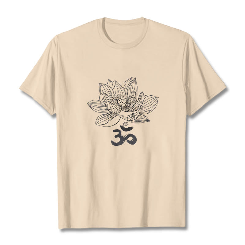 Buddha Stones Om Lotus Sketch Cotton Tee T-shirt