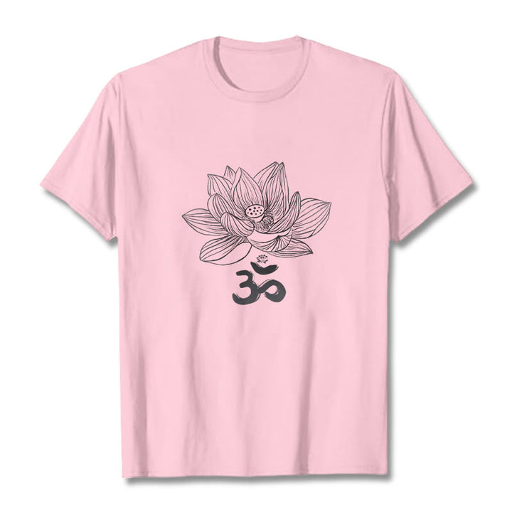 Buddha Stones Om Lotus Sketch Cotton Tee T-shirt