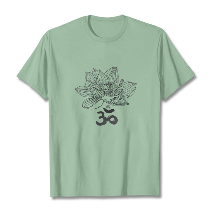 Buddha Stones Om Lotus Sketch Cotton Tee T-shirt - PaleGreen - 2XL - image 19