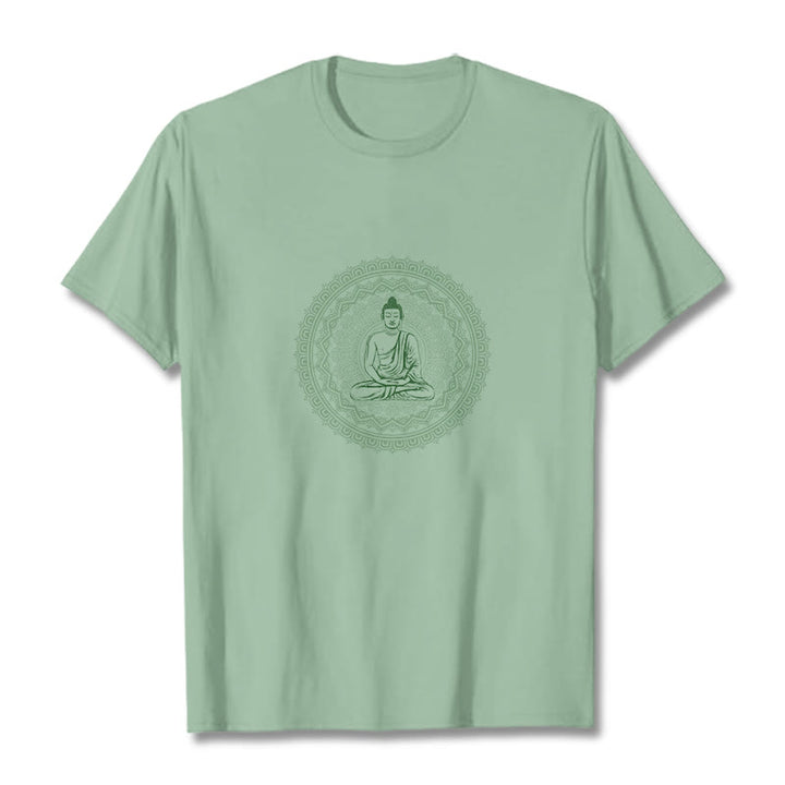 Buddha Stones Mandala Buddha Cotton Tee T-shirt - PaleGreen - 2XL - image 17