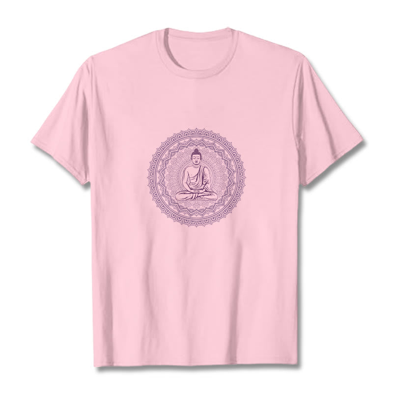 Buddha Stones Mandala Buddha Cotton Tee T-shirt - LightPink - 2XL - image 19