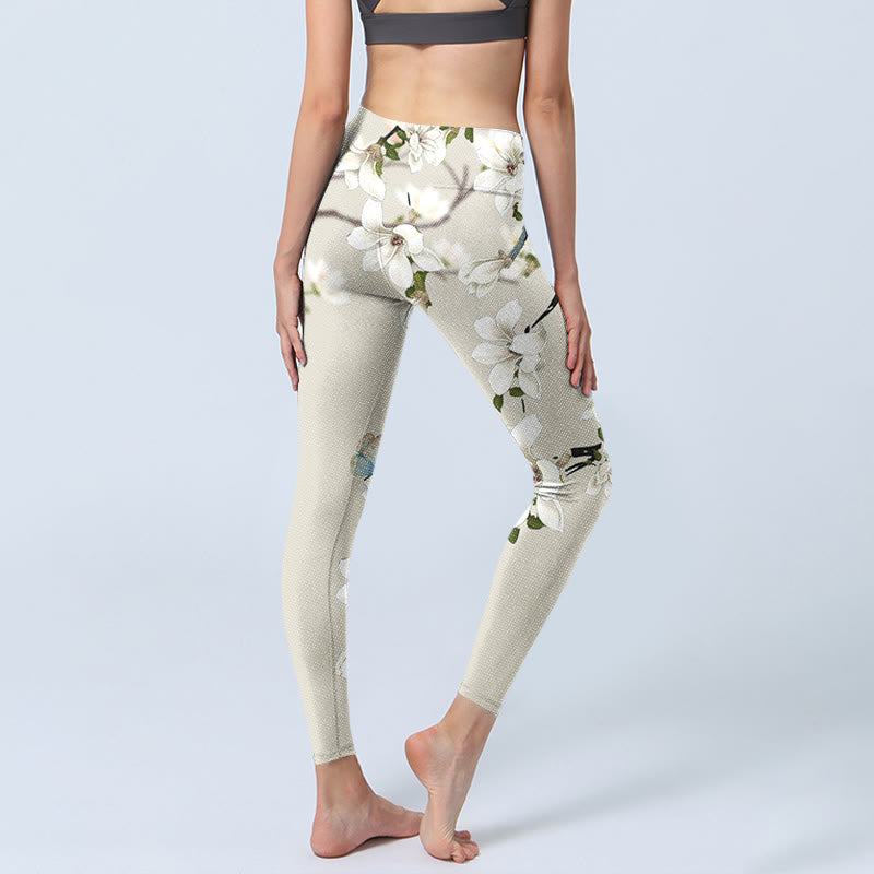 Buddha Stones White Magnolia Flower Print Sports Fitness Leggings Women's Yoga Pants - image 4