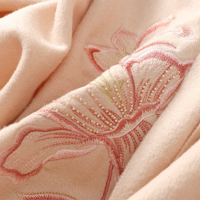 Buddha Stones Wool Shawl Lily Embroidery Tassel Winter Cozy Travel Scarf Wrap - image 4