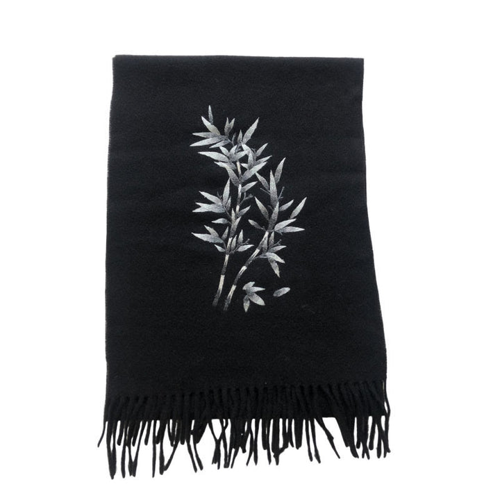 Buddha Stones Wool Shawl Bamboo Leaf Embroidery Tassel Winter Cozy Travel Scarf Wrap - image 5