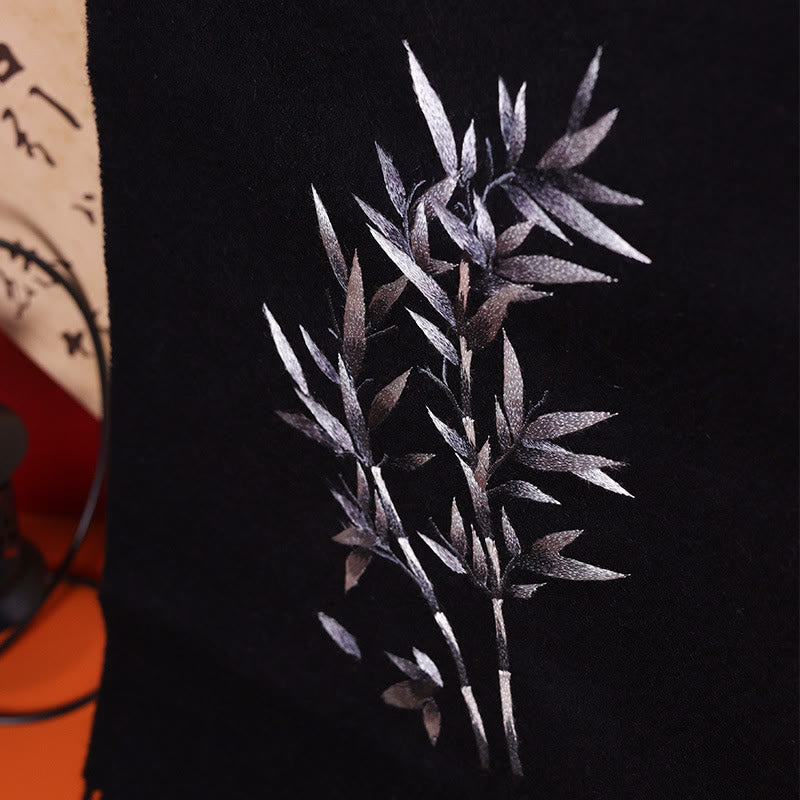 Buddha Stones Wool Shawl Bamboo Leaf Embroidery Tassel Winter Cozy Travel Scarf Wrap - image 1