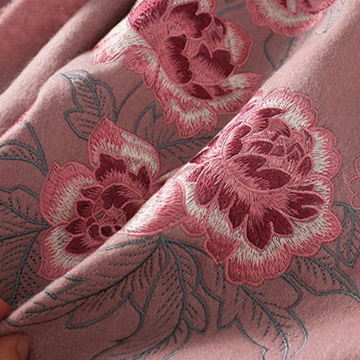 Buddha Stones Wool Shawl Red Peony Embroidery Tassel Winter Cozy Travel Scarf Wrap - image 6