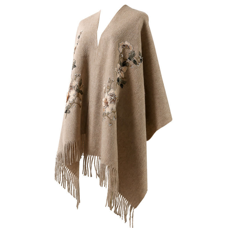 Buddha Stones Wool Shawl White Orange Flower Embroidery Tassel Winter Cozy Travel Scarf Wrap - image 11