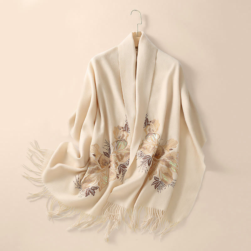 Buddha Stones Wool Shawl Flower Sequin Embroidery Tassel Winter Cozy Travel Scarf Wrap - image 7