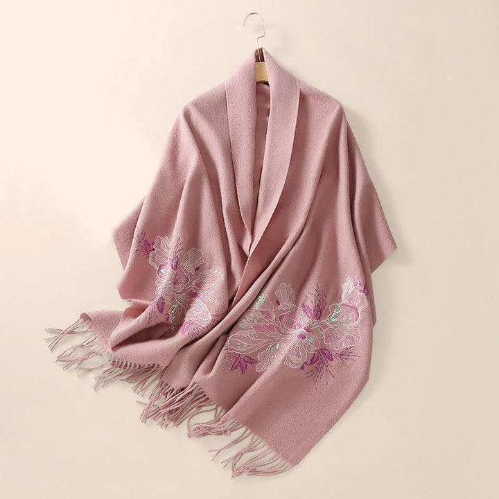Buddha Stones Wool Shawl Flower Sequin Embroidery Tassel Winter Cozy Travel Scarf Wrap - image 4