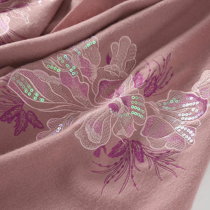 Buddha Stones Wool Shawl Flower Sequin Embroidery Tassel Winter Cozy Travel Scarf Wrap - image 2