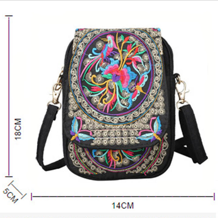 Buddha Stones Inula Flower Peony Embroidery Canvas Shopping Purse Handbag Crossbody Bag