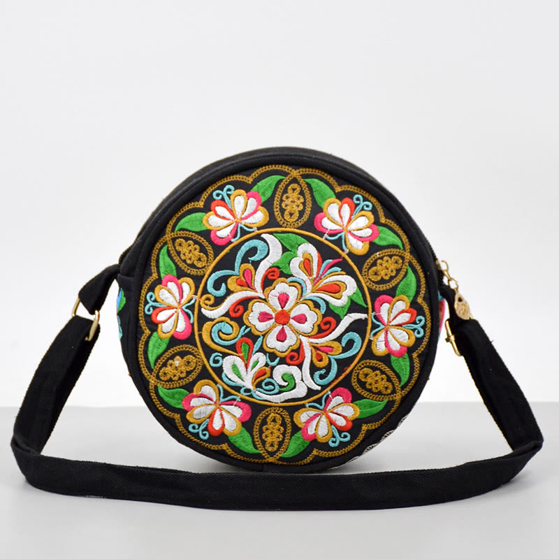 Buddha Stones Money Tree Galsang Inula Flower Peony Rose Peacock Double-Sided Embroidery Canvas Shopping Purse Handbag Crossbody Bag