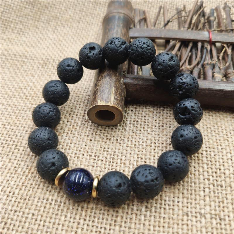 Buddha Stones Lava Rock Goldstone Blue Sandstone Healing Bracelet