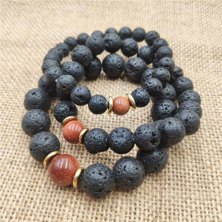 Buddha Stones Lava Rock Goldstone Blue Sandstone Healing Bracelet