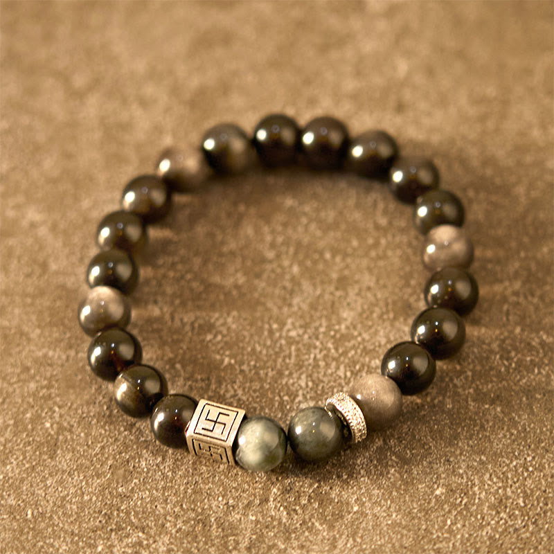 Buddha Stones Black Obsidian Eagle's Eye Stone Strength Courage Bracelet