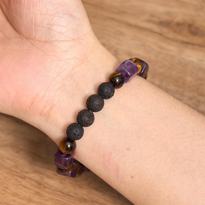 Buddha Stones Various Crystals Cube Amethyst Lava Rock Support Bracelet