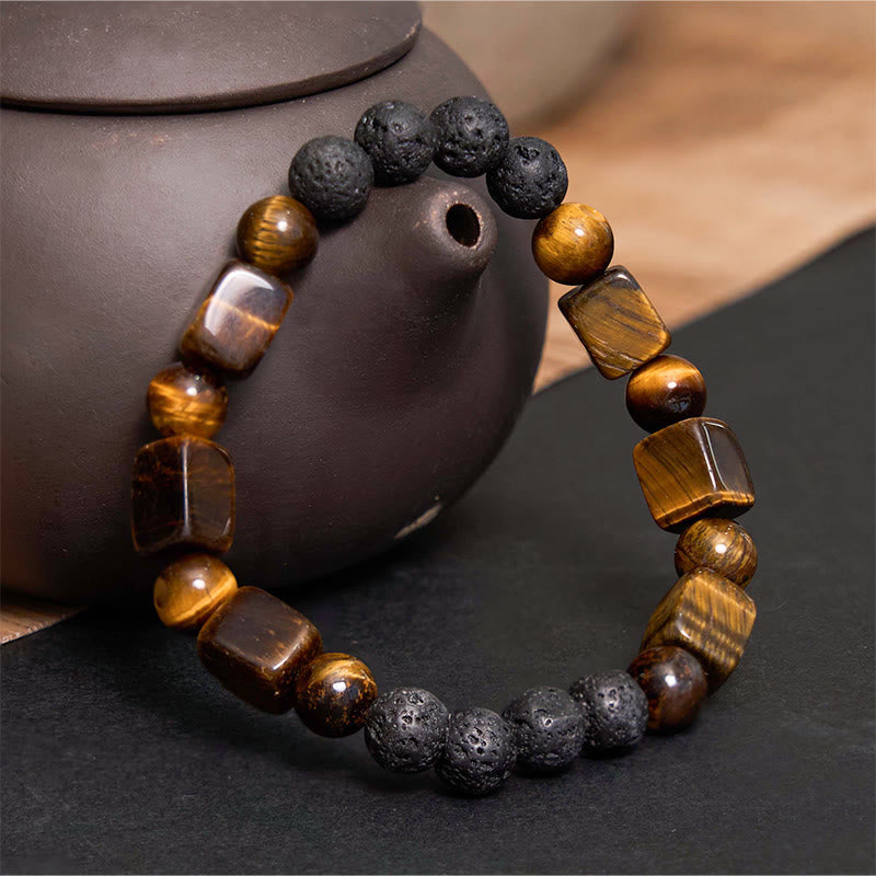 Buddha Stones Various Crystals Cube Amethyst Lava Rock Support Bracelet