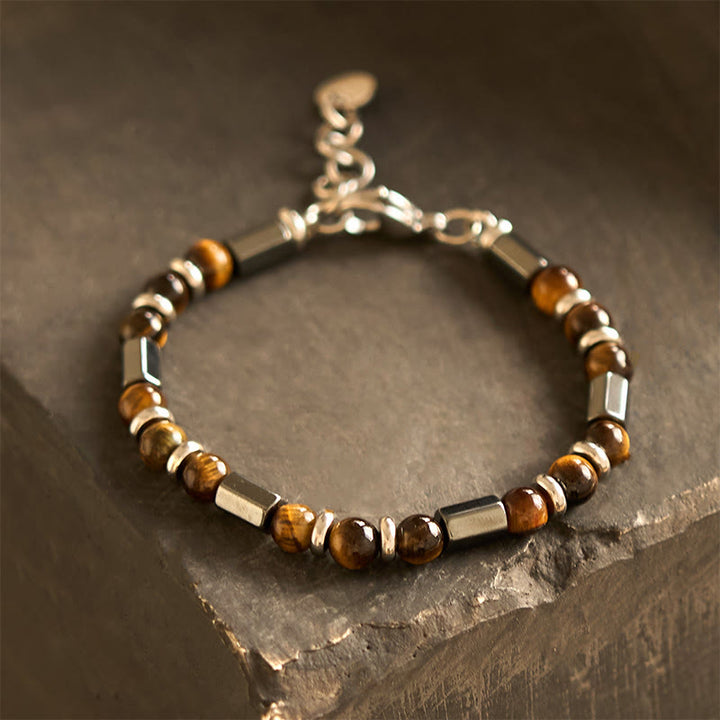 Buddha Stones Tiger Eye Hematite Strength Buckle Chain Bracelet