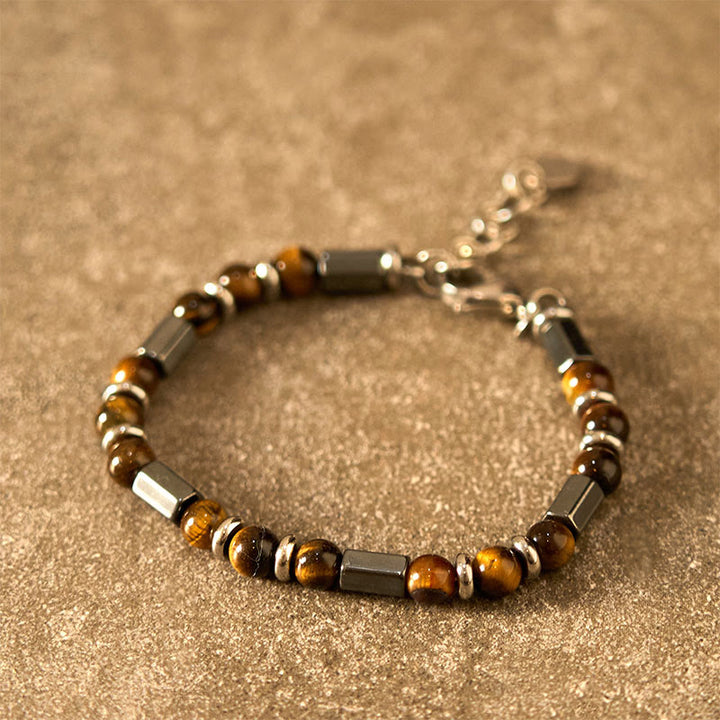 Buddha Stones Tiger Eye Hematite Strength Buckle Chain Bracelet