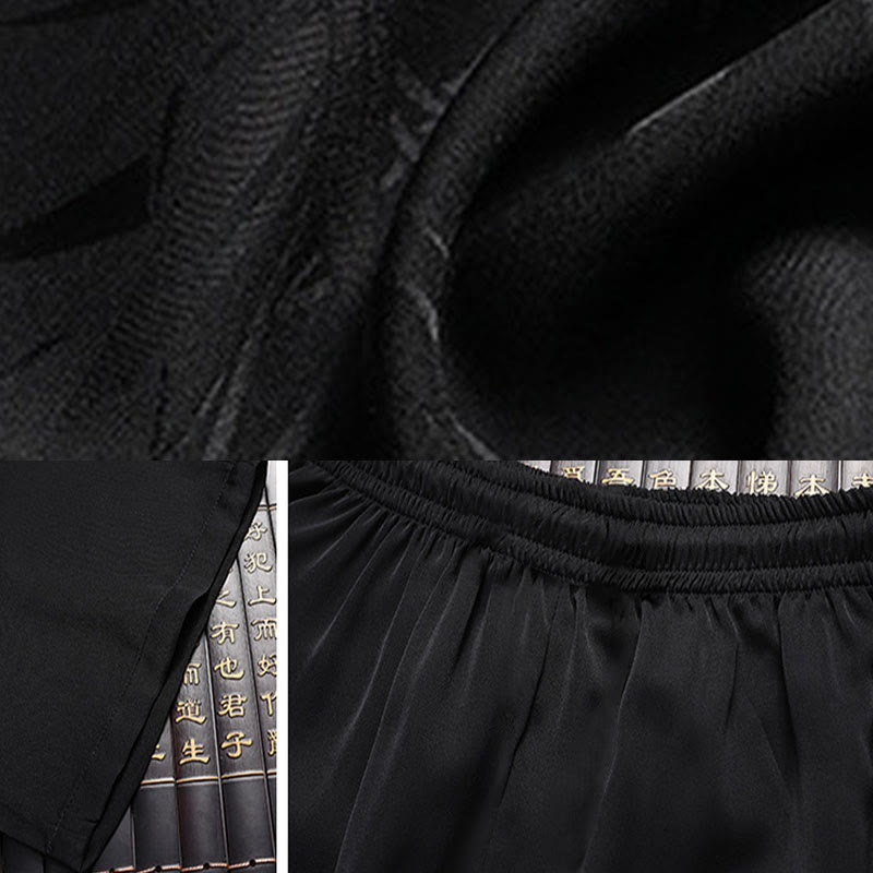 Buddha Stones Bamboo Peach Blossom Tang Suit Hanfu Traditional Uniform Short Sleeve Top Pants Clothing Men's Set - image 17