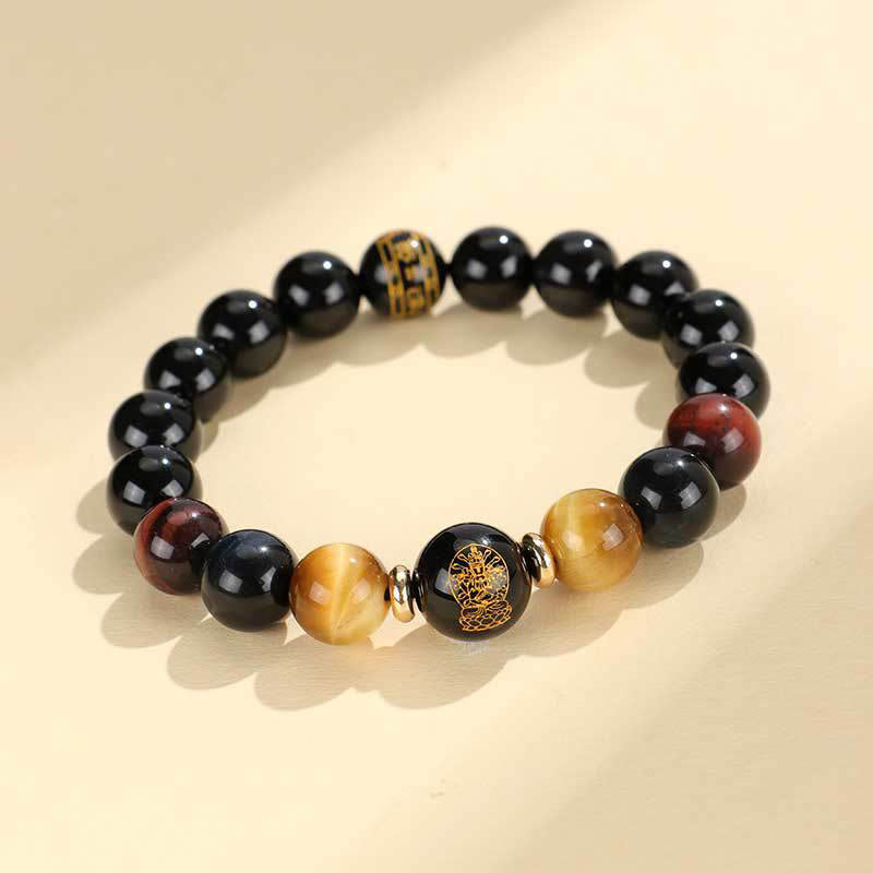 Buddha Stones Black Onyx Tiger Eye Om Mani Padme Hum Chinese Zodiac Natal Buddha Support Bracelet